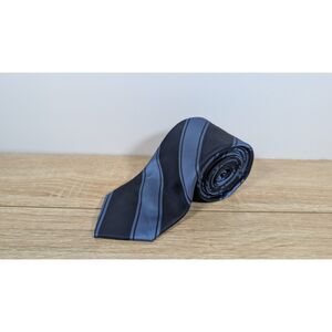 Q Brand Men’s Necktie Blue & Black Striped 100% Microfiber Classic 3” Tie